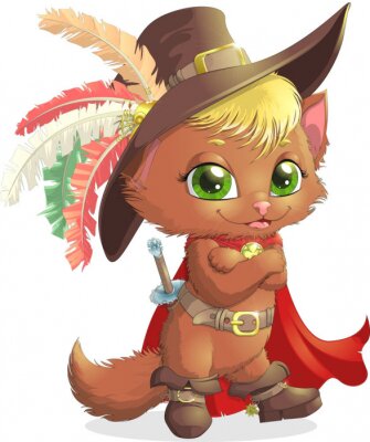 Sticker Babykat in laarzen en muts met veren