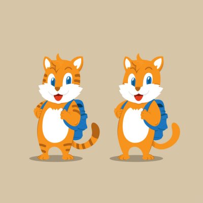 Sticker Babykat met een blauwe rugzak op twee poten