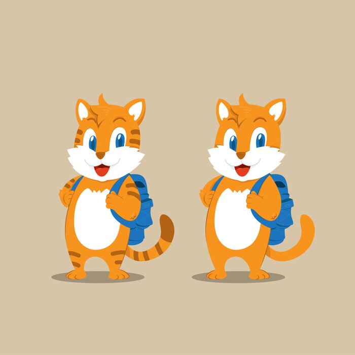 Sticker Babykat met een blauwe rugzak op twee poten