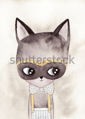 Sticker Babykat met een vlieg in aquarelstippen