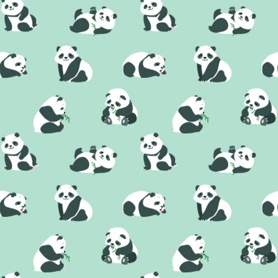Babypanda's met bamboebladeren op een groene achtergrond