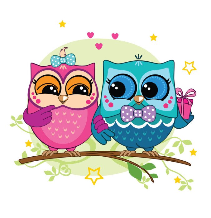 Sticker Babyuilen die op een tak zitten