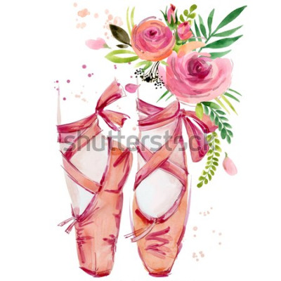 Sticker Ballerina voeten en bloemen aquarel illustratie
