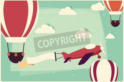 Sticker Ballonnen en een vliegtuig tegen de lucht