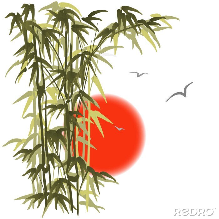 Sticker Bamboe op zonsondergang achtergrond