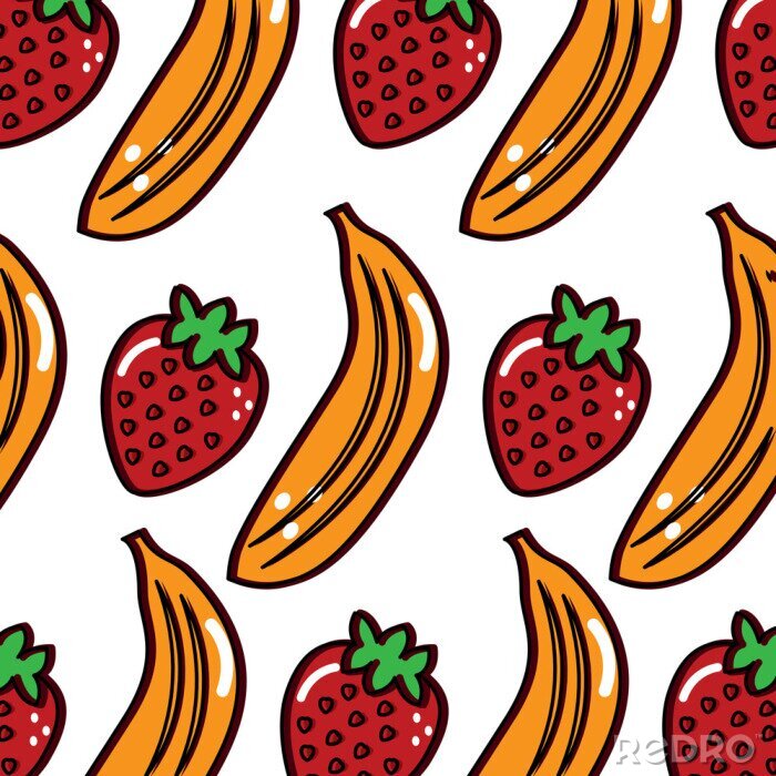 Sticker Bananen en aardbeien in cartoonstijl