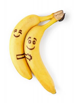 Sticker Bananen op een witte achtergrond met getekende gezichten
