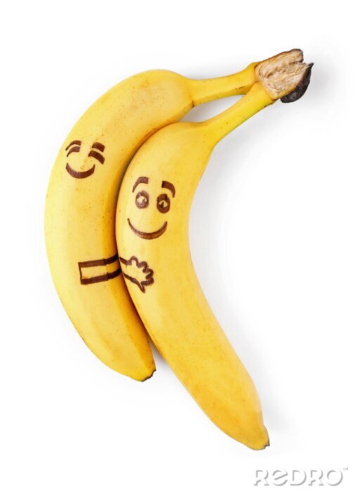 Sticker Bananen op een witte achtergrond met getekende gezichten