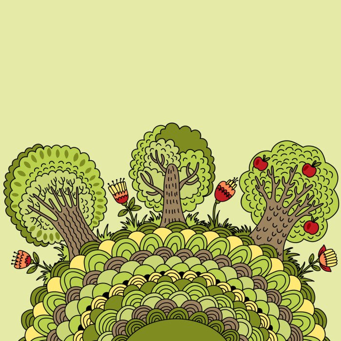 Sticker Banner met bomen, bloemen en plaats voor uw tekst