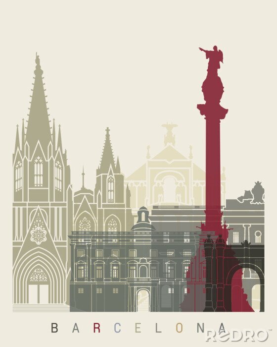 Sticker Barcelona skyline posters