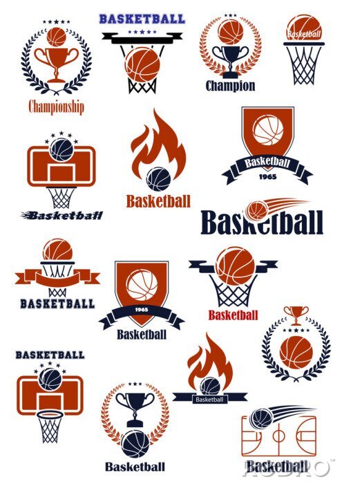 Sticker Basketbal emblemen met sport heraldische elementen