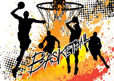 Basketbalteam op witte grungeachtergrond