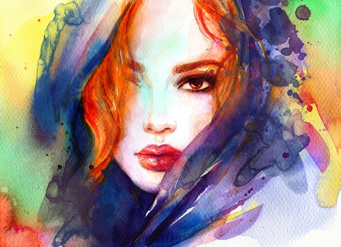 Sticker beautiful woman. fashion illustration. contemporary watercolor painting