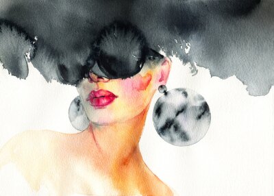 Fotobehang Beautiful woman. fashion illustration. watercolor painting