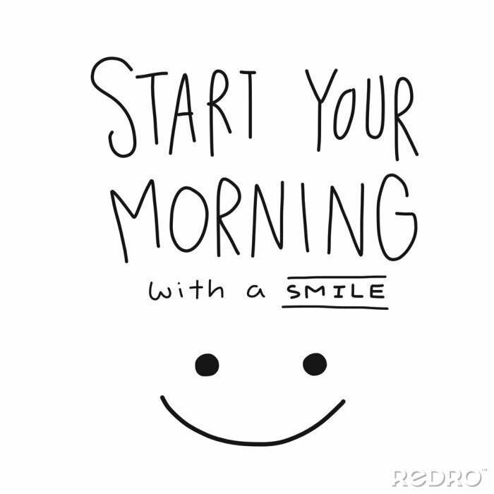 Sticker Begin je ochtend met een glimlach woord en gezicht vector illustratie