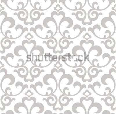 Sticker Behang in de stijl van barok. Een naadloze vectorachtergrond. Grijze en witte textuur. Bloemen versiering. Grafisch vectorpatroon.