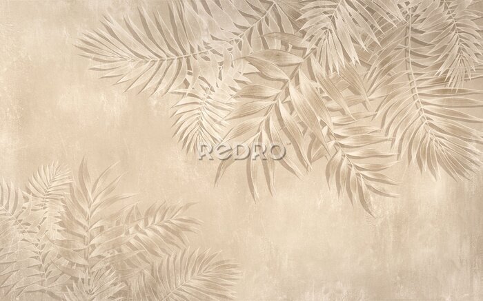 Sticker Beige palmbladeren op beton