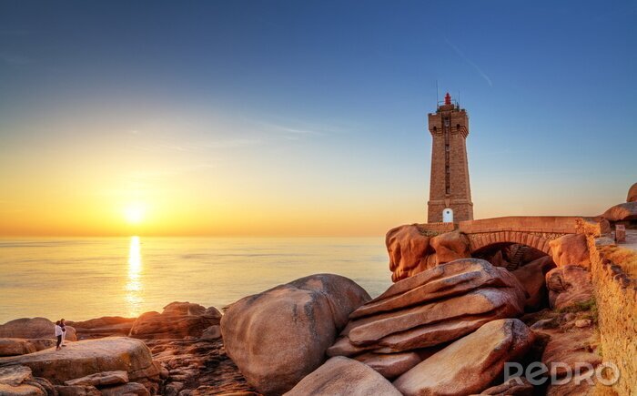 Sticker Beige vuurtoren met brug