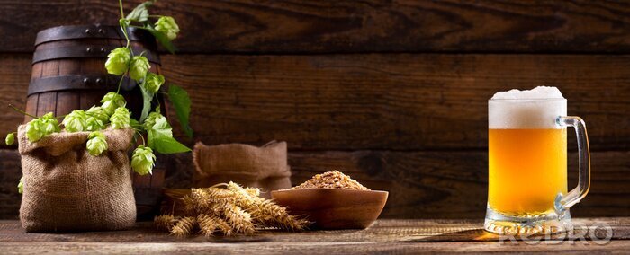 Sticker Beker bier tarwe hop en vat