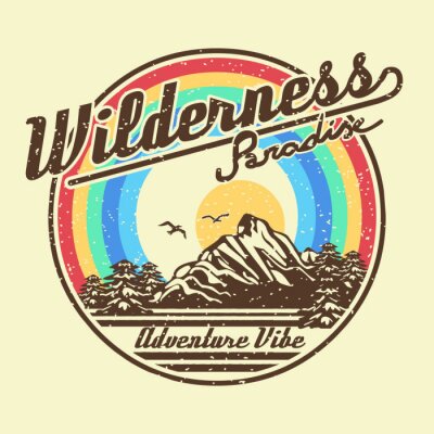 Sticker Belettering van Californië, sport en ontdek. Bomen en regenboog op reis. Cactus en zon op stempel. Tropische avontuurt-shirt voor andere bosexpeditie. Vector illustratie