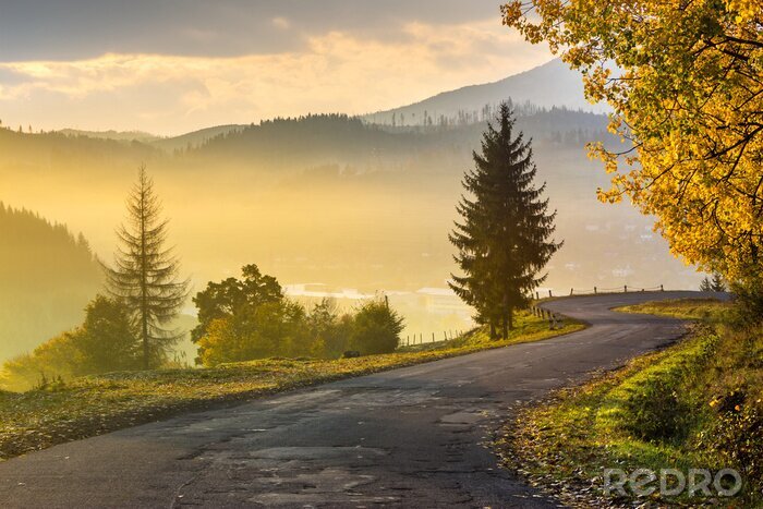 Sticker Bergweg in de ochtend