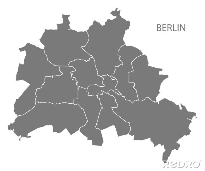 Sticker Berlijn stads kaart met gemeenten grijze illustratie silhouet vorm