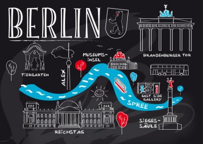 Berlijn, Wahrzeichen und Sehenswürdigkeiten auf Tafel gezeichnet