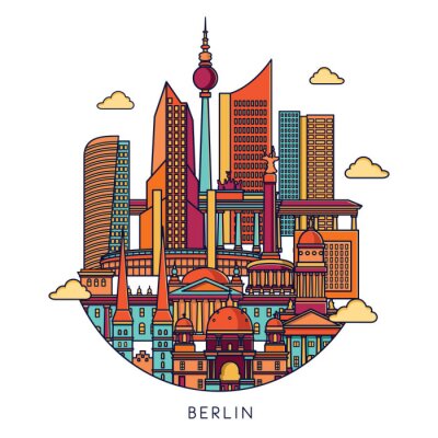 Berlijnse skyline. Vector lijn illustratie