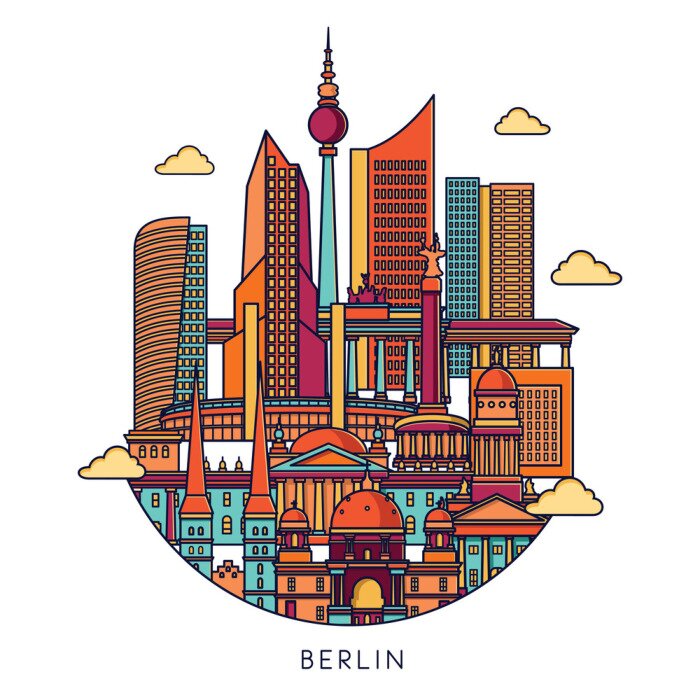 Sticker Berlijnse skyline. Vector lijn illustratie