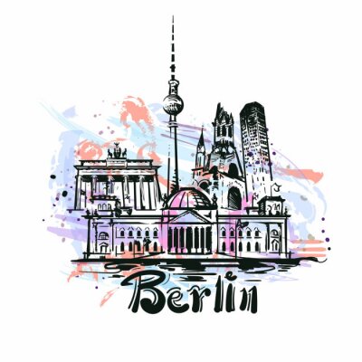 Sticker Berlin abstract color drawing. Berlin sketch vector illustration
