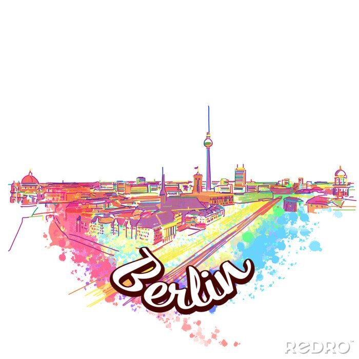 Sticker Berlin Skyline Drawing Art Concept