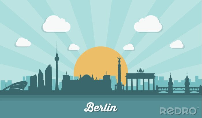 Sticker Berlin skyline - platte ontwerp