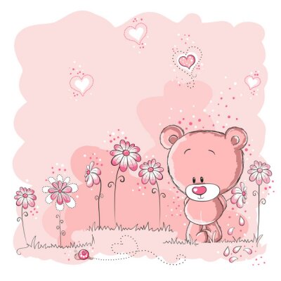 Sticker Beschaamde beer cub pastel roze illustratie