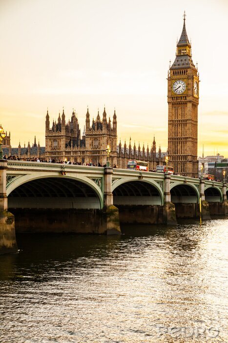 Sticker Big Ben Clock Tower en het huis van het Parlement in City of Westminster,