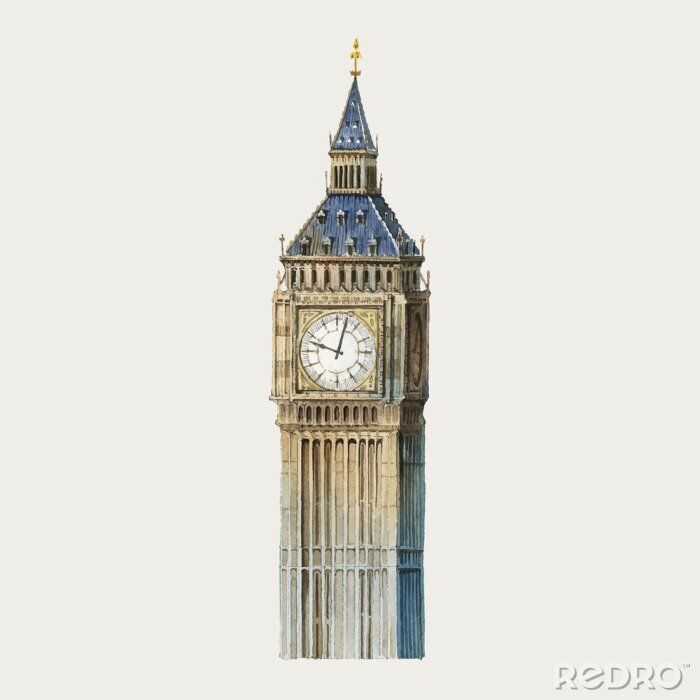 Sticker Big Ben in de waterverfillustratie van Londen