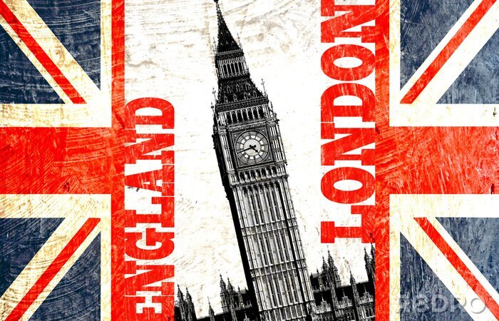 Sticker Big Ben op de Britse vlag