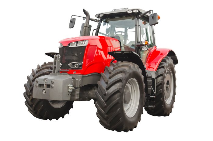 Sticker Big red agricultural tractor isolated on a white background