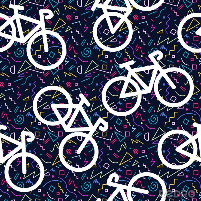 Sticker Bike retro naadloos patroon overzicht 80s kleur