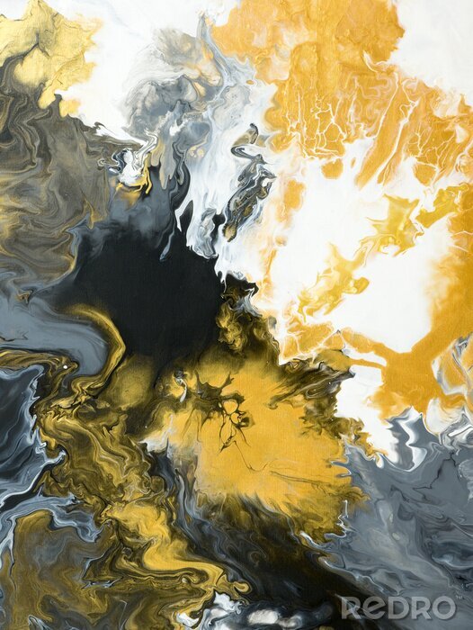 Sticker Black and Gold creative abstract hand painted background, marble texture