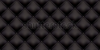 Sticker Black leather upholstery pattern texture background. Vector vintage royal sofa leather upholstery with buttons seamless pattern