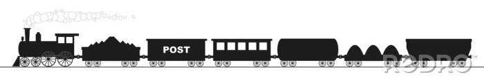 Sticker black silhouette of a locomotive with six different wagons