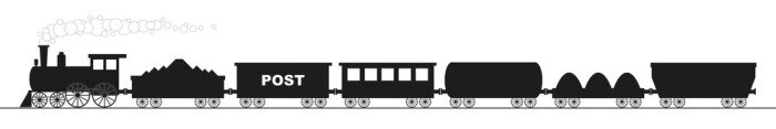 Sticker black silhouette of a locomotive with six different wagons