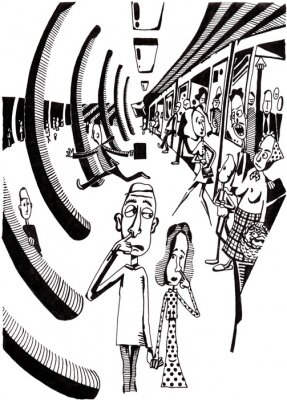 Sticker BLACK & WHITE, MENSEN IN METRO