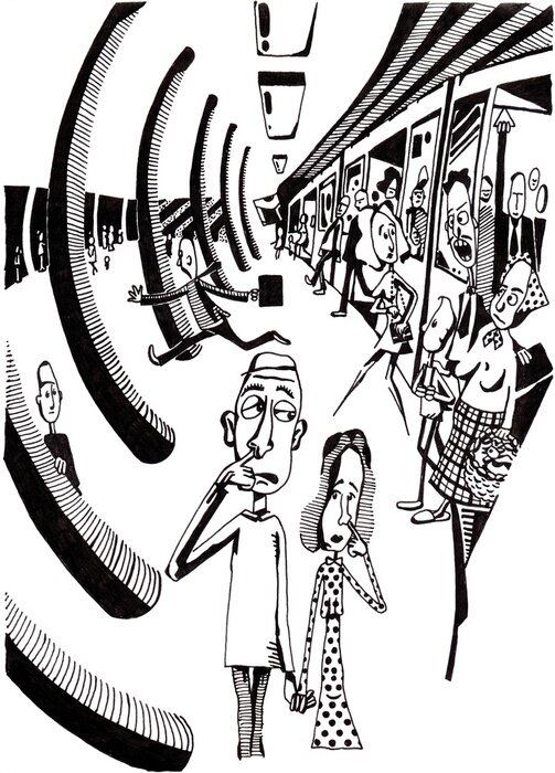 Sticker BLACK & WHITE, MENSEN IN METRO