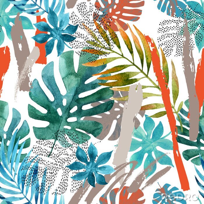 Sticker Bladeren die aquarel schilderen imiteren