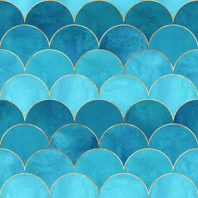 Blauw patroon met zeemeermin motief