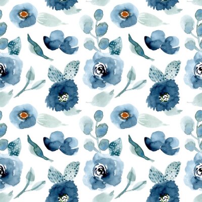 Behang Blauwe aquarel rozenknoppen