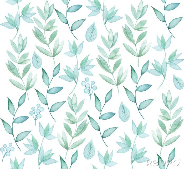 Sticker Blauwe aquarel twijgen