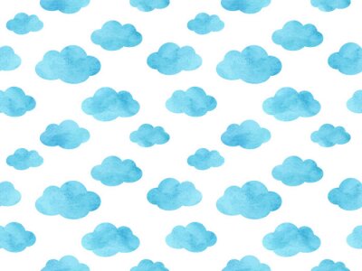 Sticker Blauwe aquarel wolken op witte achtergrond