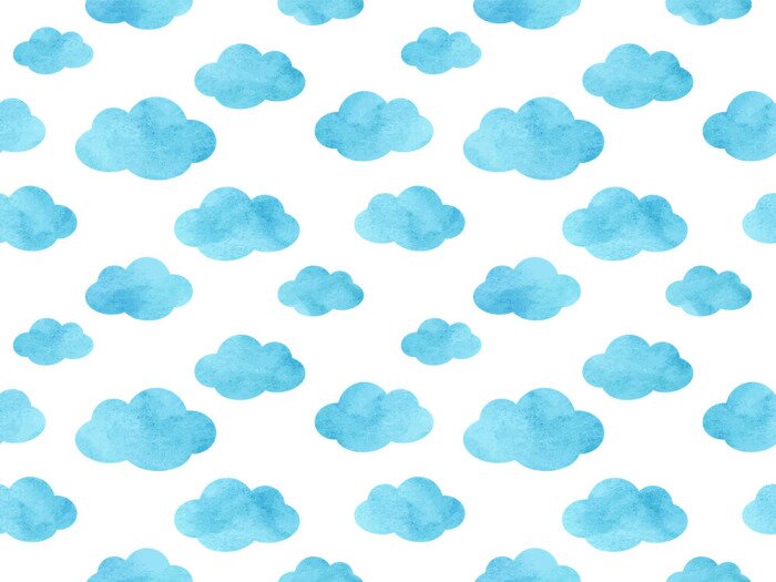 Sticker Blauwe aquarel wolken op witte achtergrond